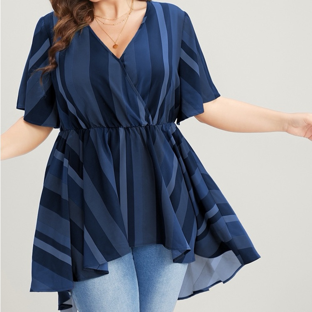 BloomChic Blue & Black Striped Wrap High Low Top Plus Size 1X